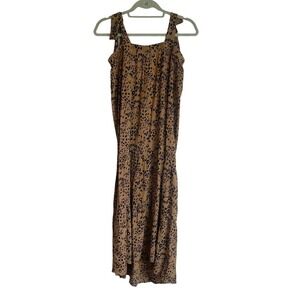 New French Grey Brown Leopard Print Bow Tie Straps Maxi Dress Size M NWOT